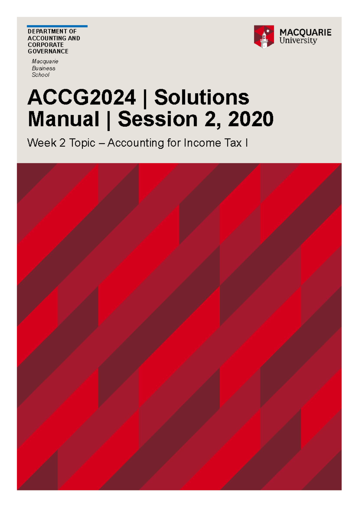 Tute 2- ACCG2024 Session 2 2020 - DEPARTMENT OF ACCOUNTING AND ...