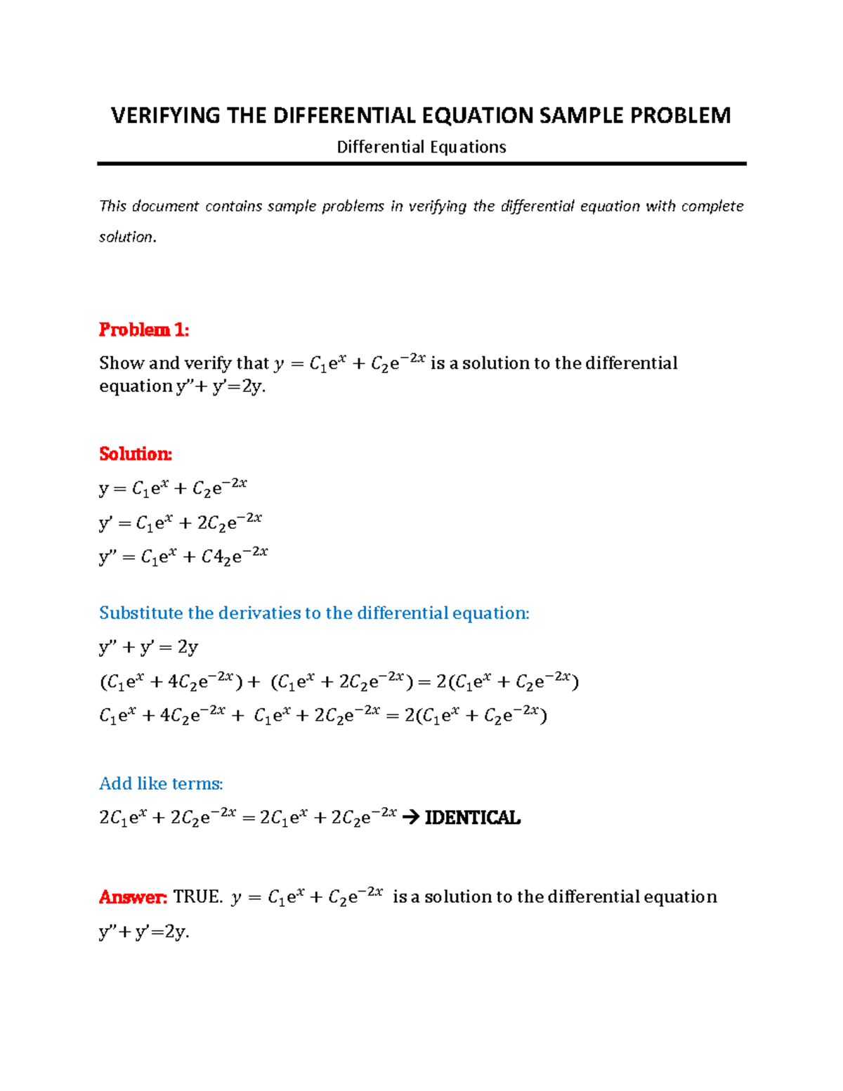 Verifying the Differential Equation Problem 3 - VERIFYING THE ...