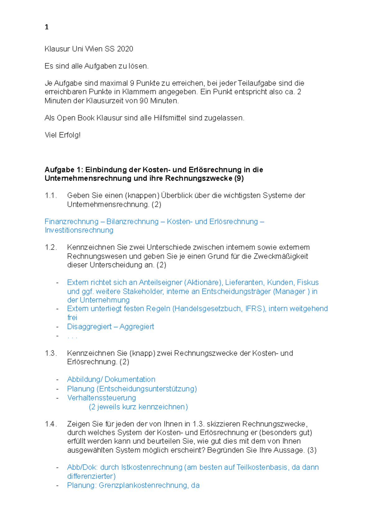 Klausur + Musterlösung 3. Juli 2020 - Klausur Uni Wien SS 2020 Es sind