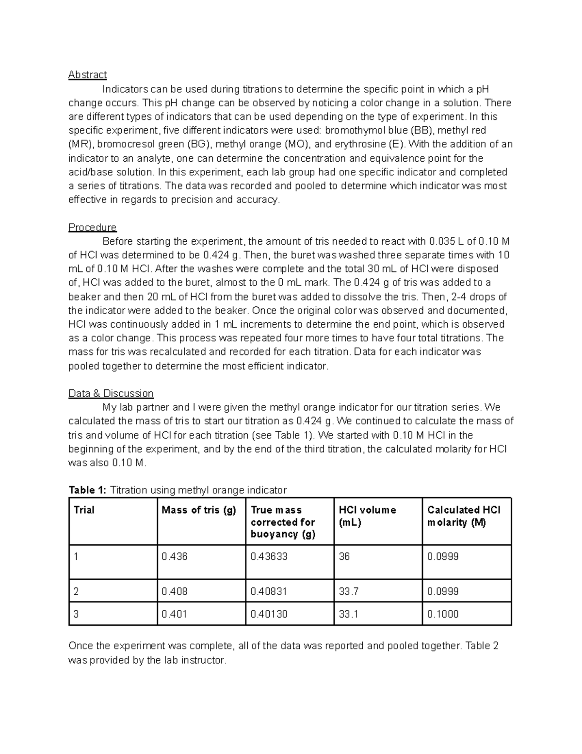 Lab Report Acid Base Indicators Abstract Indicators can be used
