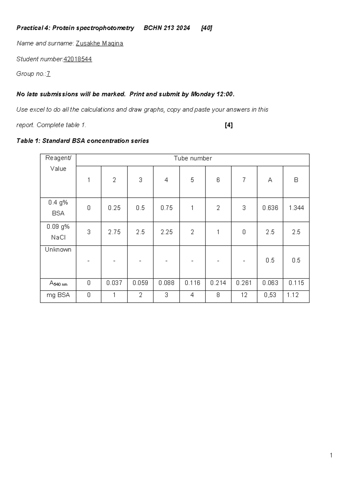 Practical+4+Protein+spectrophotometry - Practical 4: Protein ...