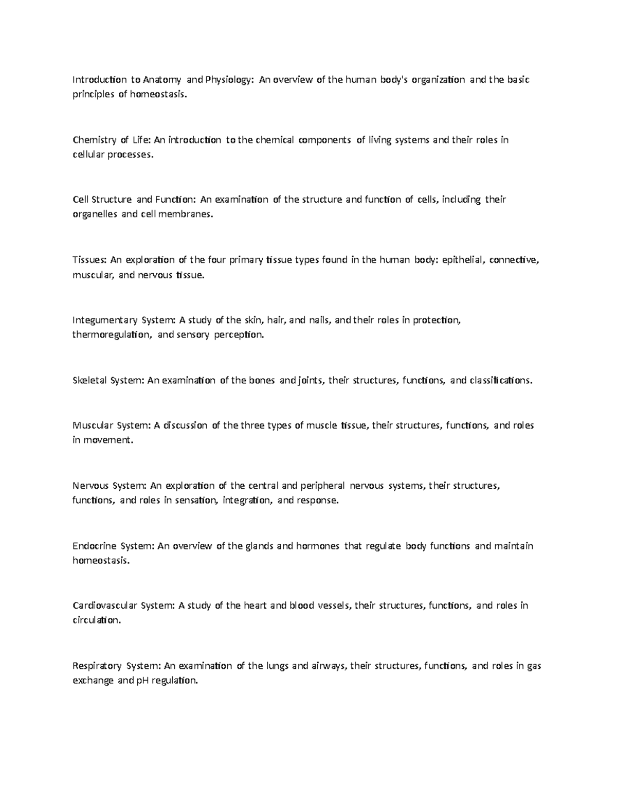 Human 1 - summary - Introduction to Anatomy and Physiology: An overview ...