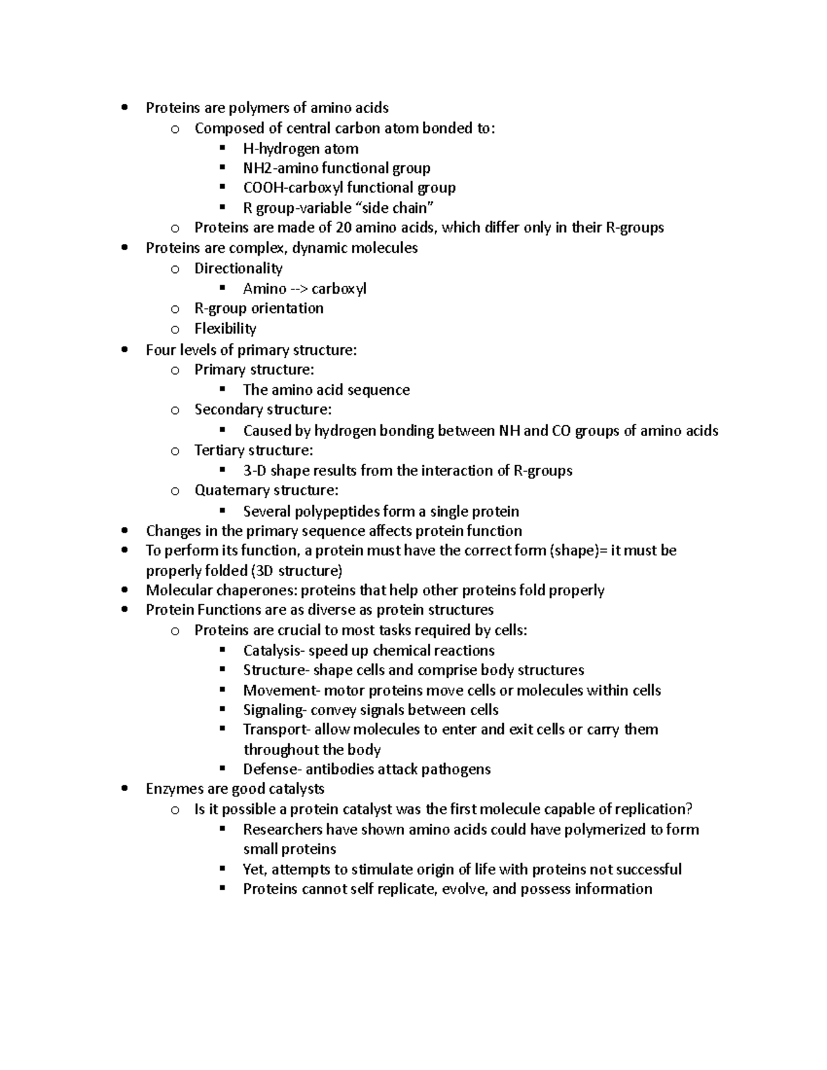 Bio 211-Protein Structure and function - Proteins are polymers of amino ...