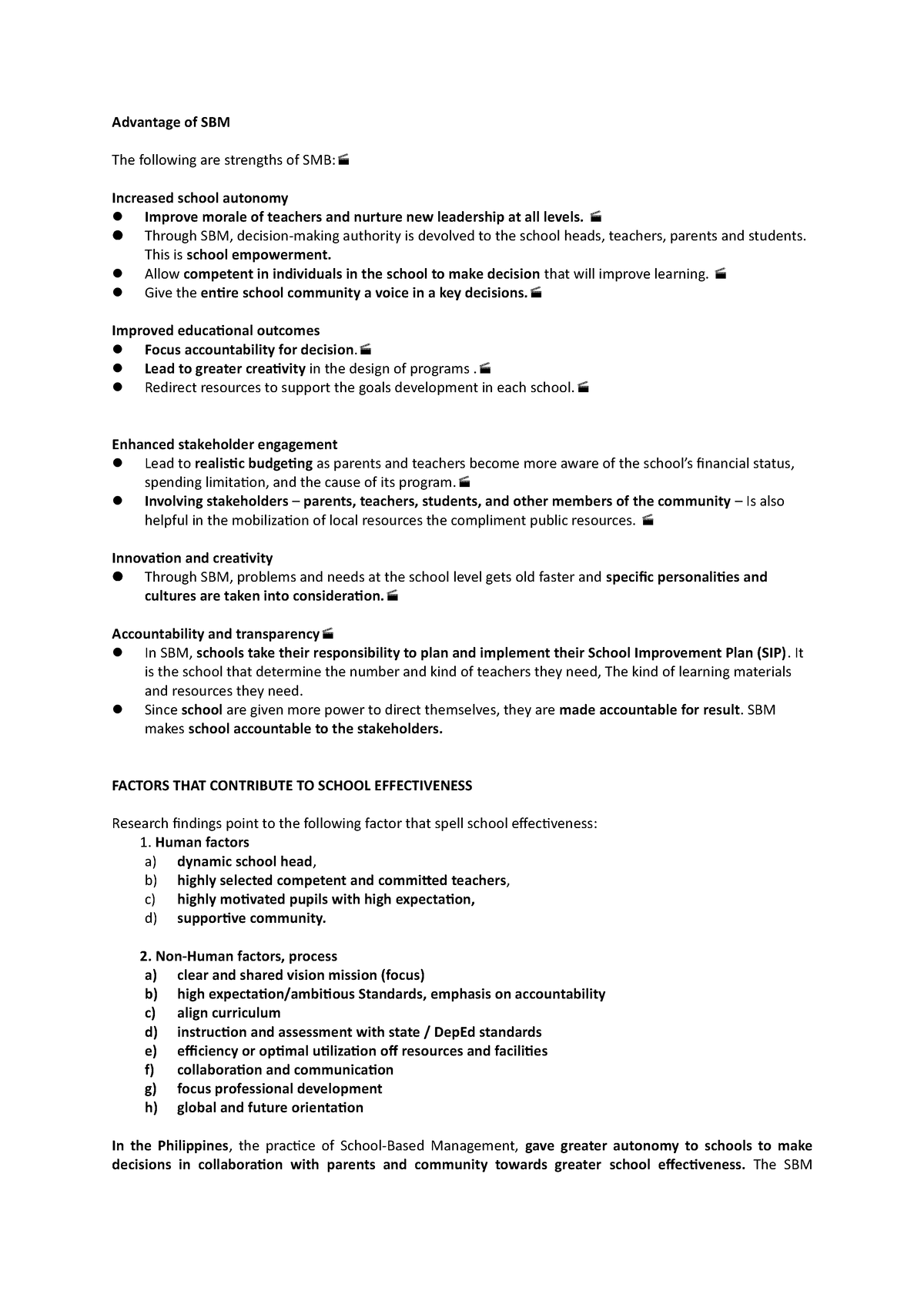 Advantage and Factors (School Effectiveness) - Advantage of SBM The ...