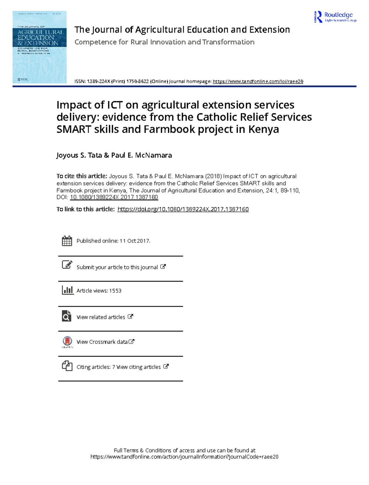 Impact of ICT on agricultural extension services delivery evidence from ...