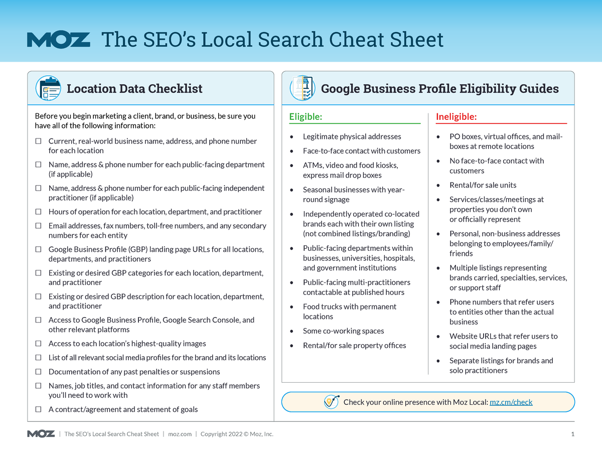 2022 Local SEO Cheat Sheet - The SEO’s Local Search Cheat Sheet Check ...