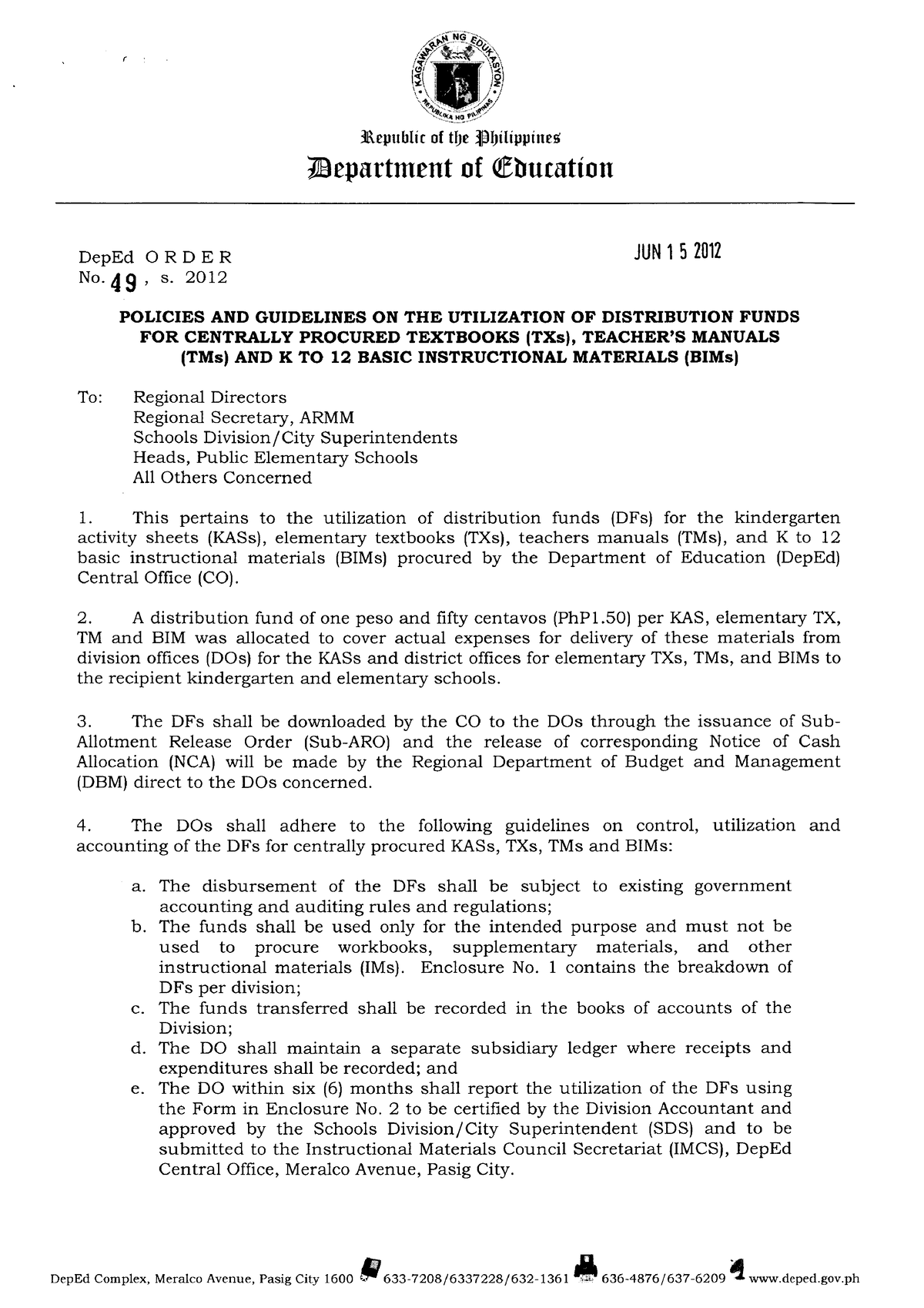 Policies And Guidelines On The Utilization Of Distribution Funds For 