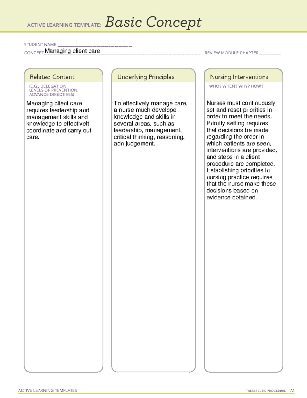 Ati Active Learning Template Basic Concept Management Of Care