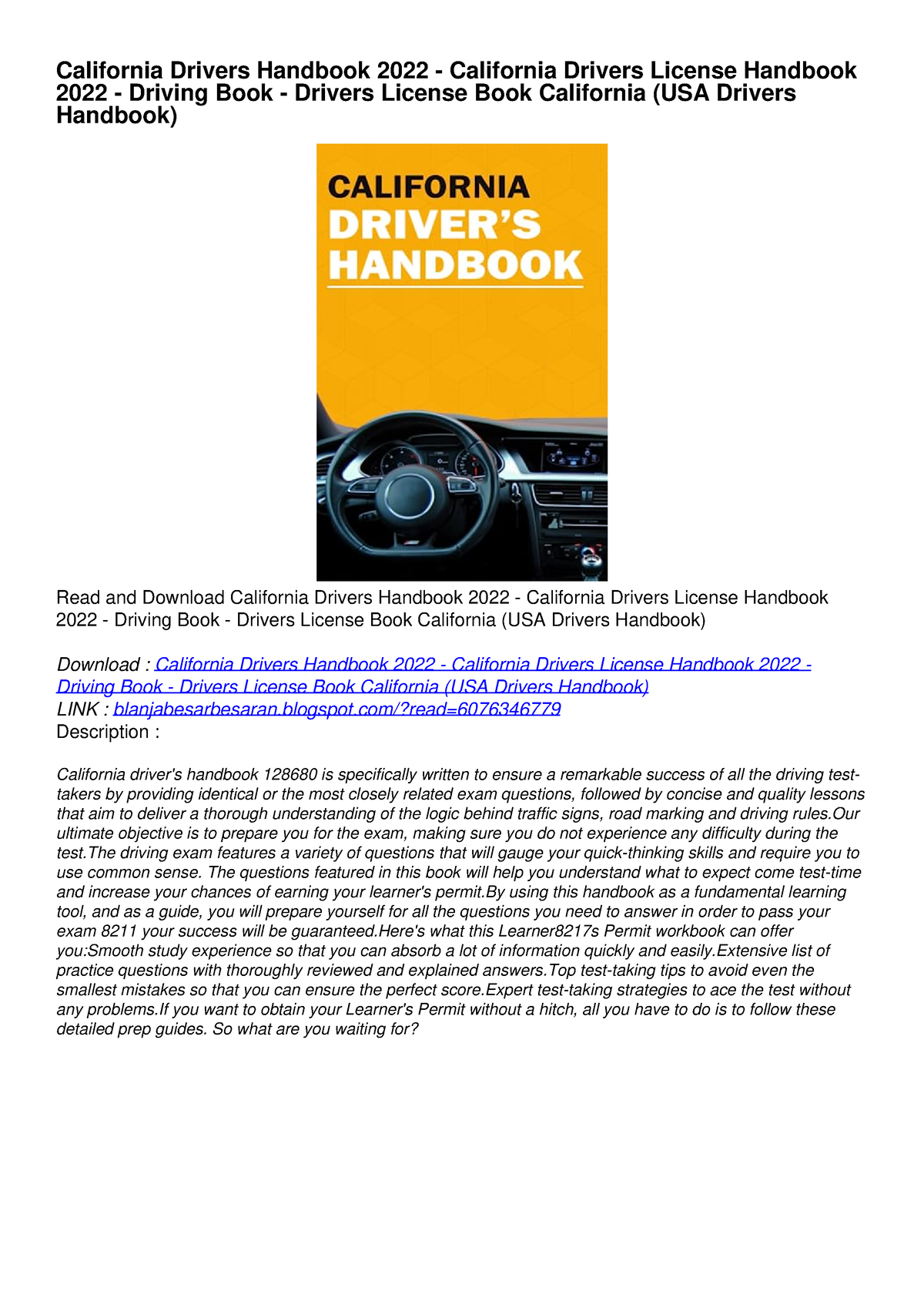 DOWNLOAD [PDF] California Drivers Handbook 2022 California Drivers