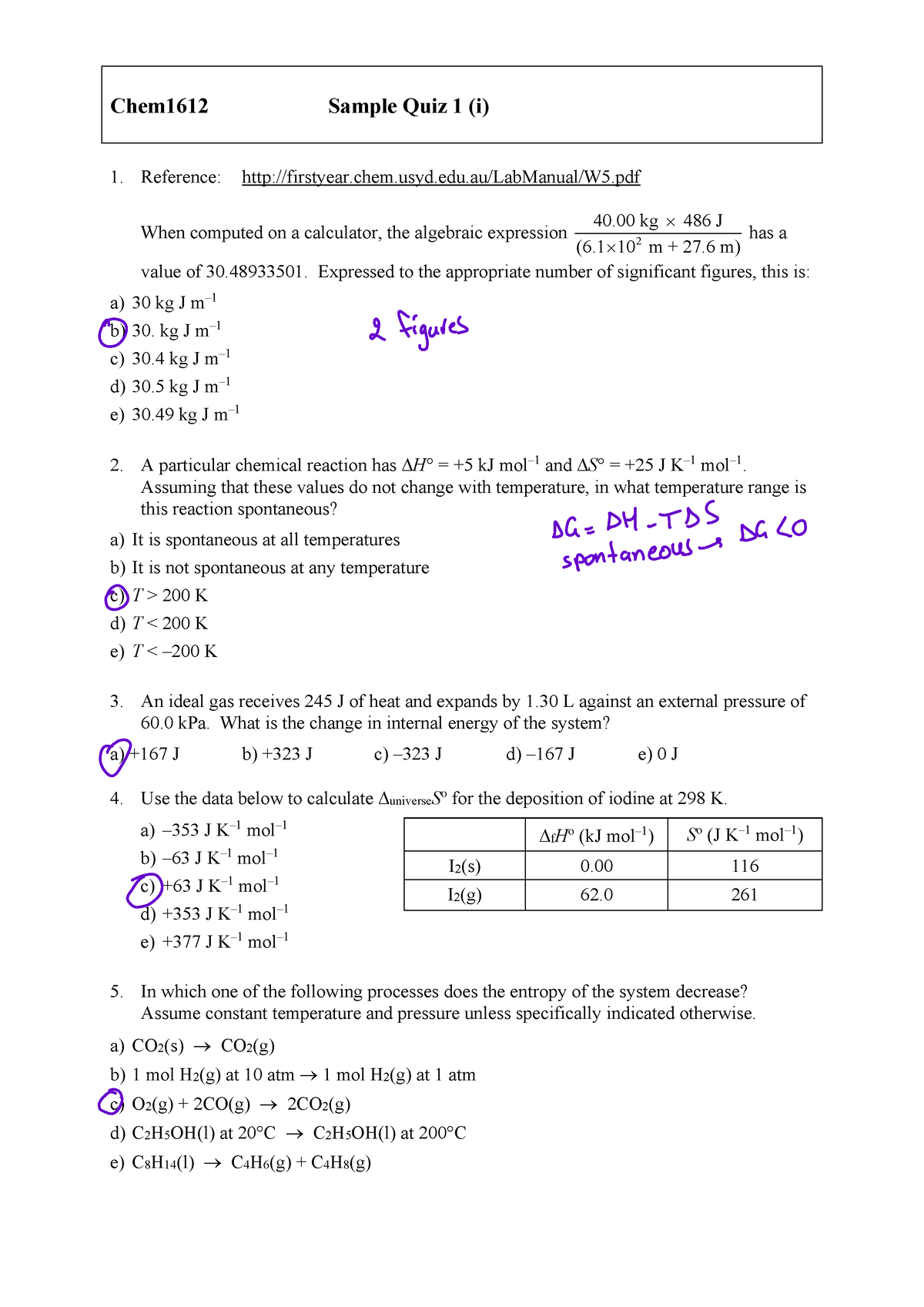 Chem1612 Sample Quiz 1-3 - chem.usyd.edu/LabManual/W5 When computed on ...