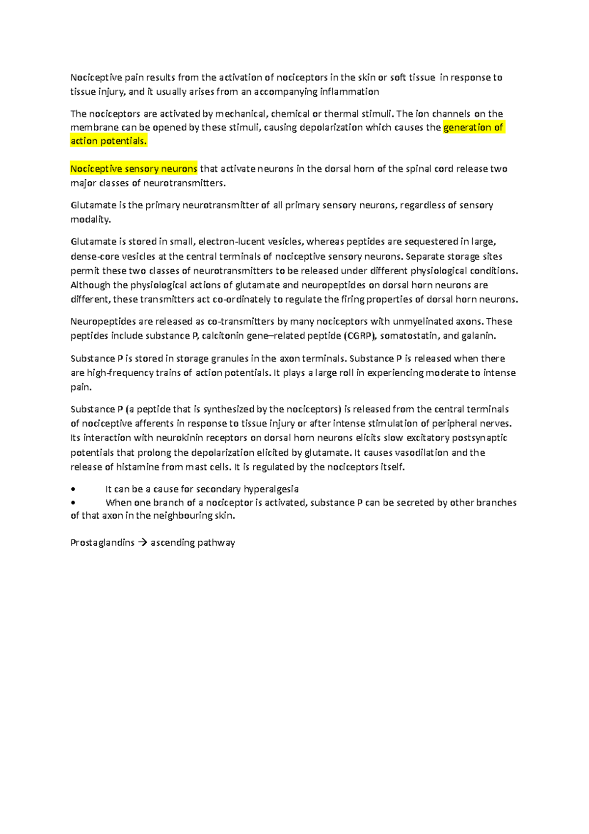 Presentation case 11 - Nociceptive pain results from the activation of ...