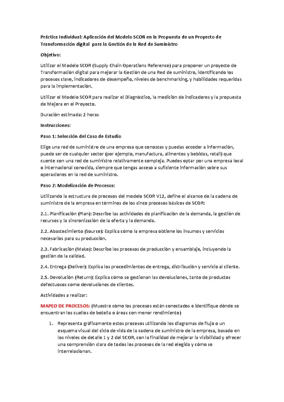Práctica Individual Modelo SCOR para Proyecto de Transformación Digital ...