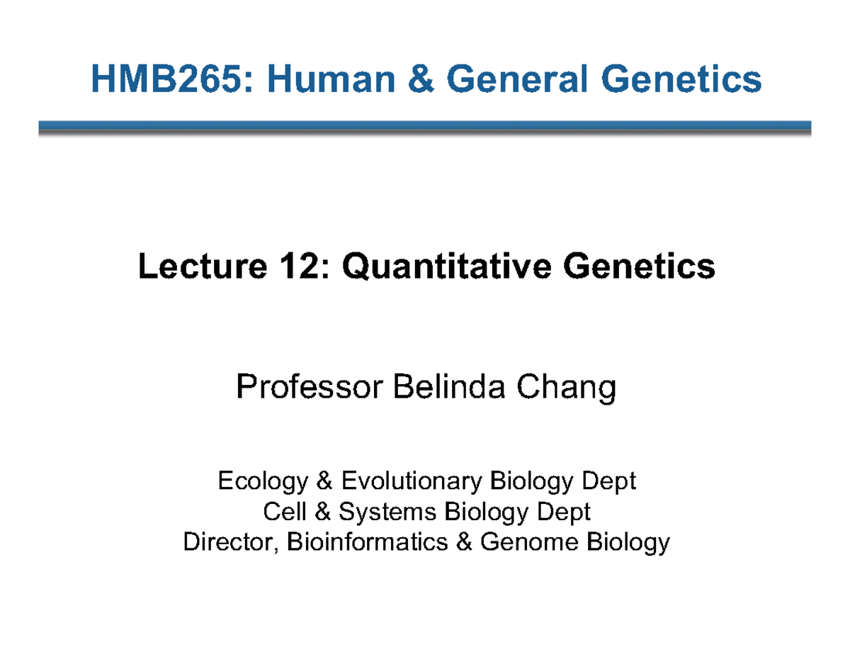 Lecture 12 Quantitative HMB265 Human & General