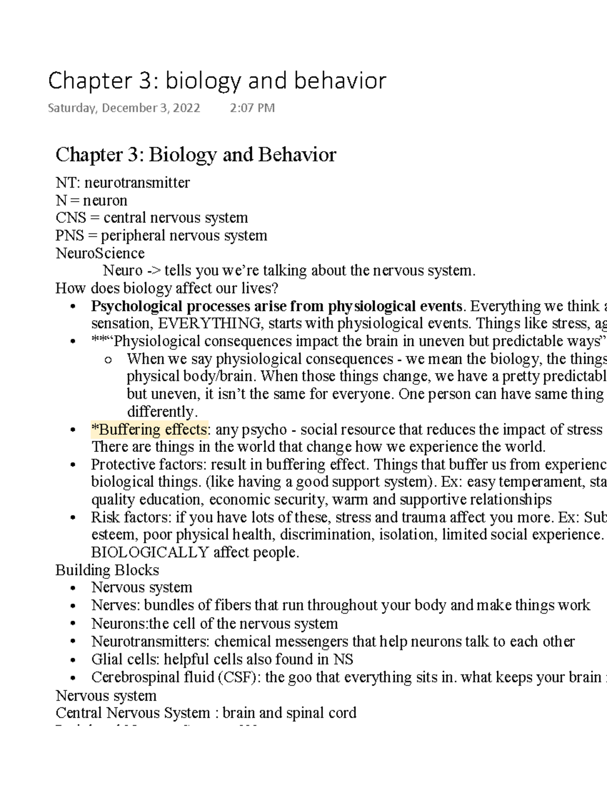 psychology chapter 3 biology and behavior test answers