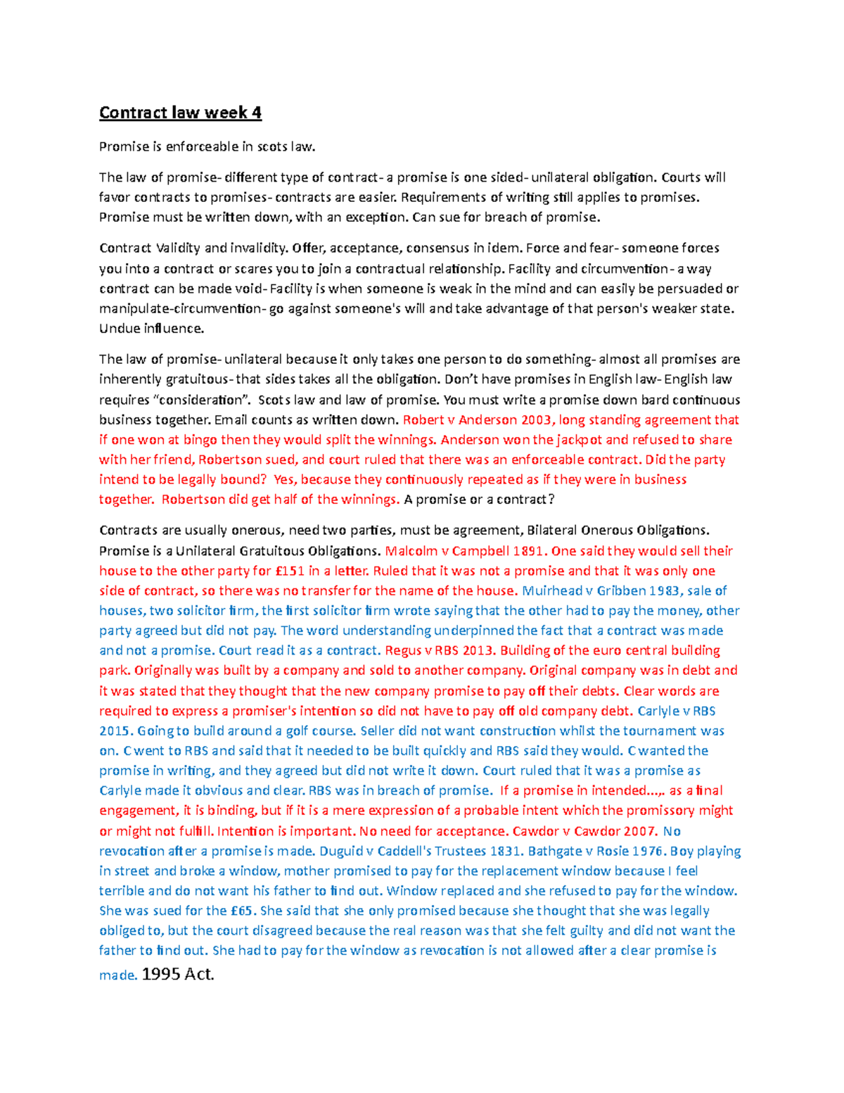 Contract Law Week 41 Lecture Notes 1 Contract Law Week 4 Promise Is Enforceable In Scots Law Contract Law Week 41 Lecture Notes 1 Contract Law Week 4 Promise Is Enforceable In Scots Law