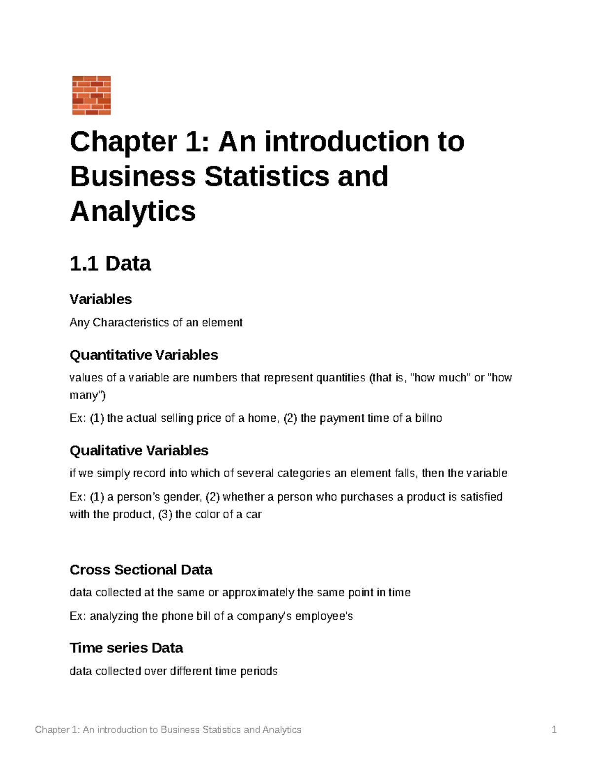 Chapter 1 An Introduction To Business Statistics And Analytics Comm 215 ...