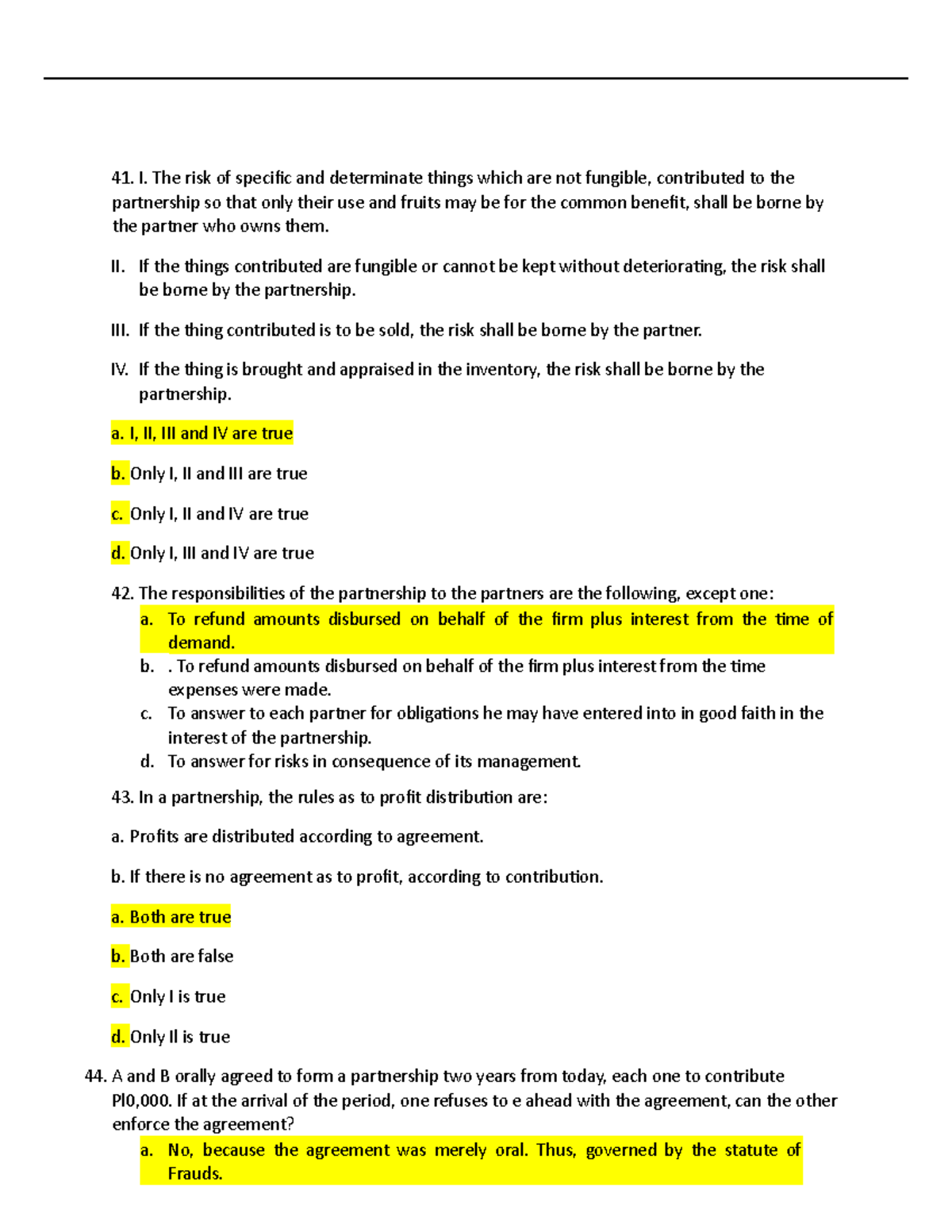 LAW 2 - Lecture Notes - I. The risk of specific and determinate things ...