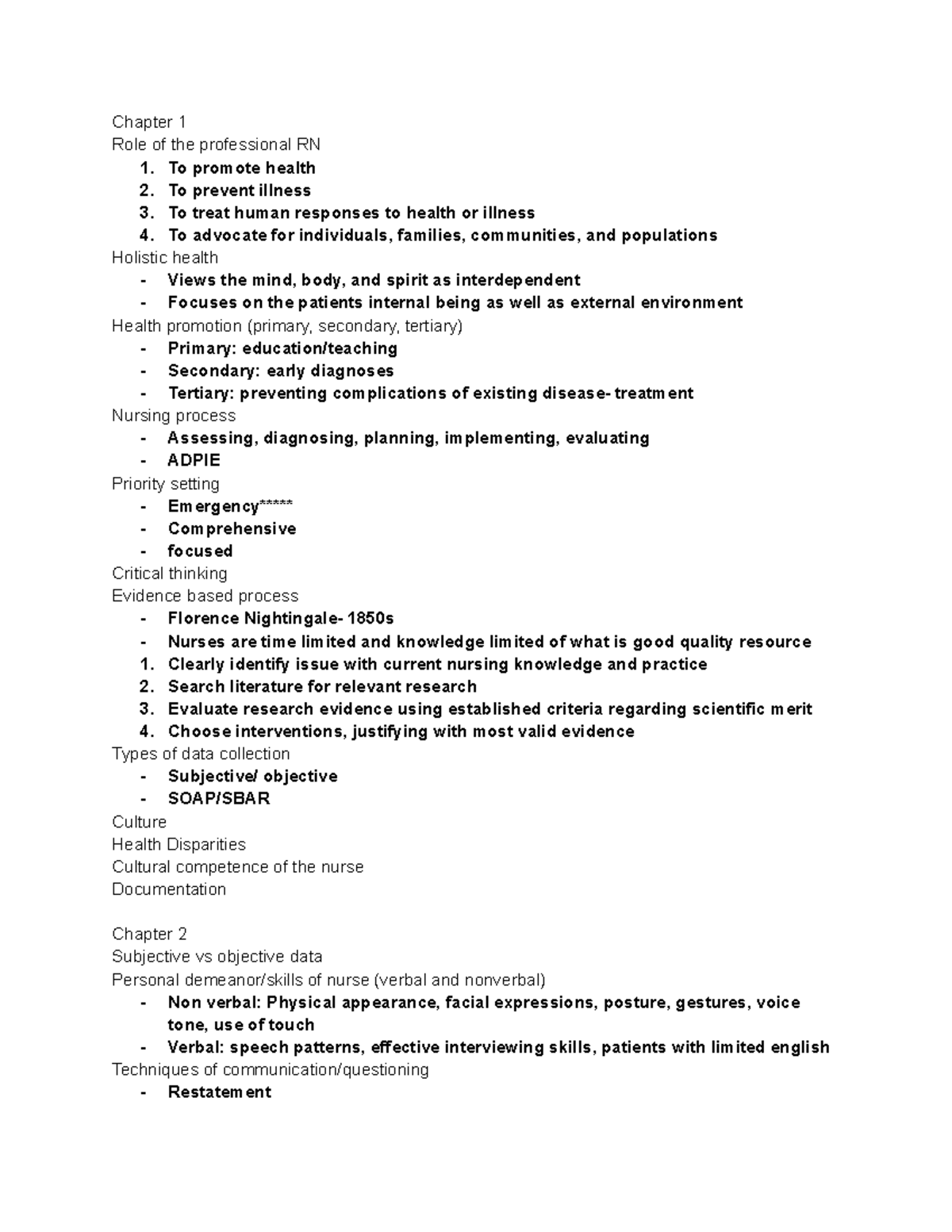 Health assessment final exam review - Chapter 1 Role of the ...