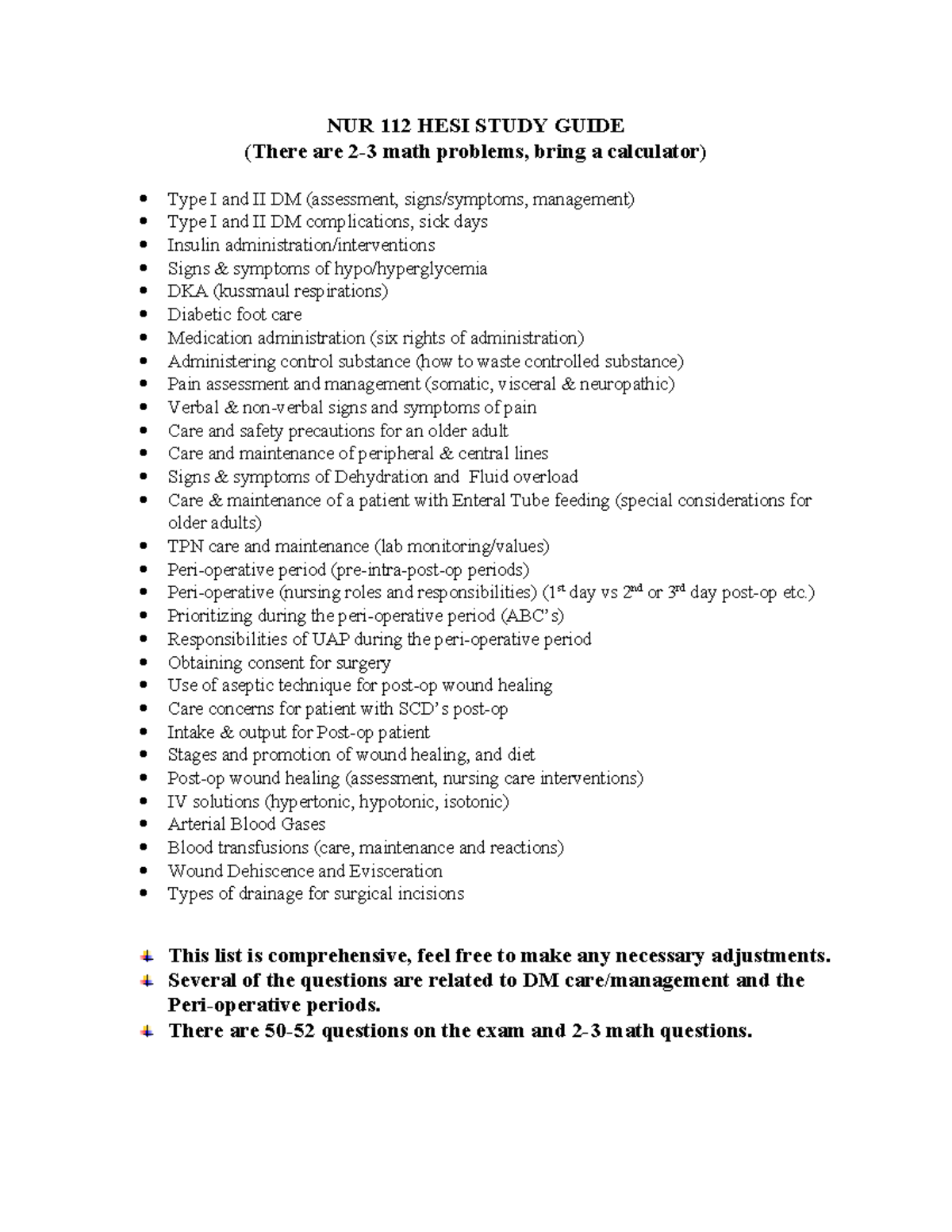 NUR 112 HESI Study Guide - NUR 112 HESI STUDY GUIDE (There are 2-3 math ...