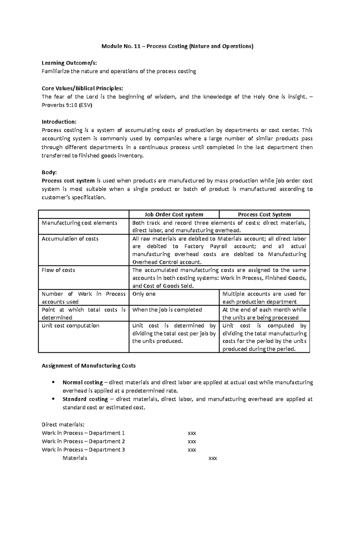 Module No 1 Process Costing Nature and Operations - Module No. 11 ...