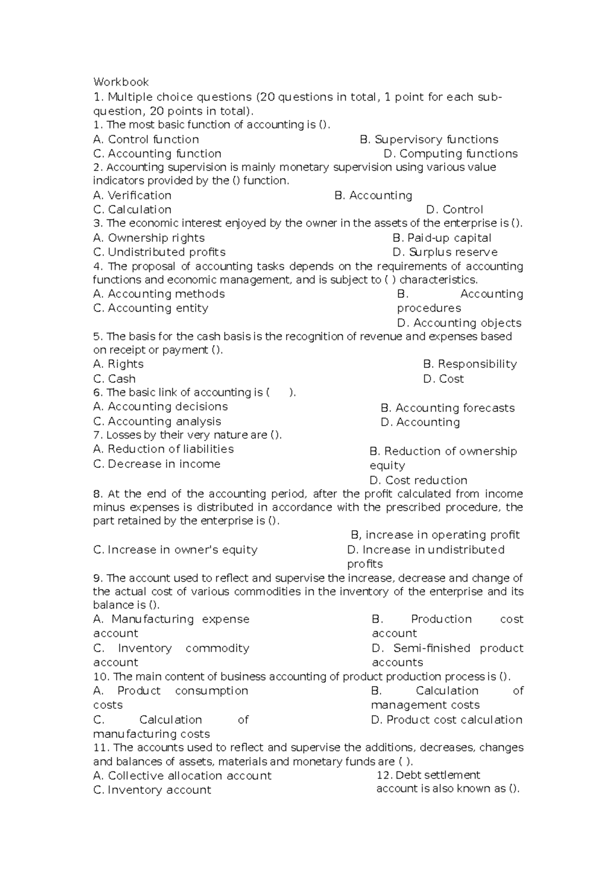 Workbook - Coaching assignments - Workbook Multiple choice questions ...