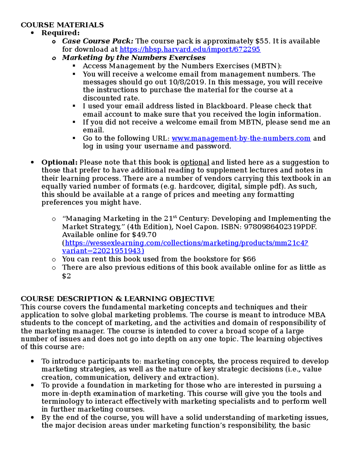 SL - COURSE MATERIALS Required: o Case Course Pack: The course pack is ...