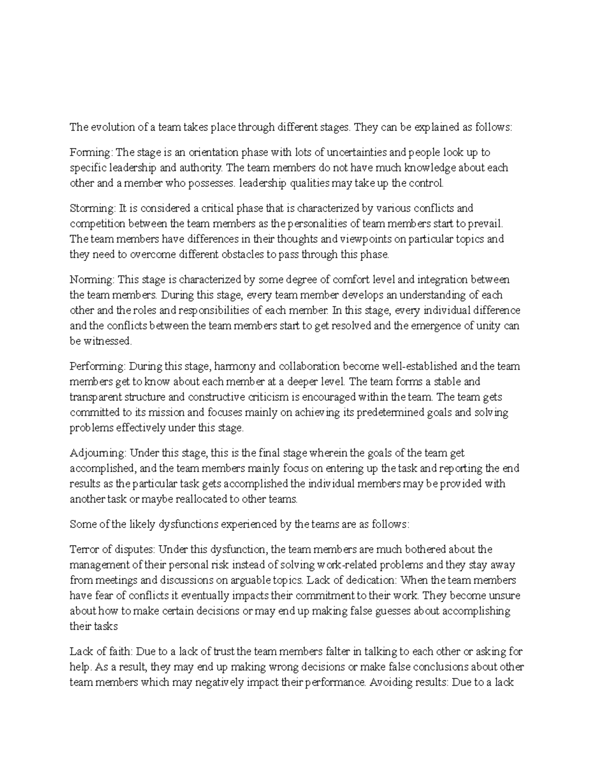 Week 8 notes for essay class 440 - The evolution of a team takes place ...