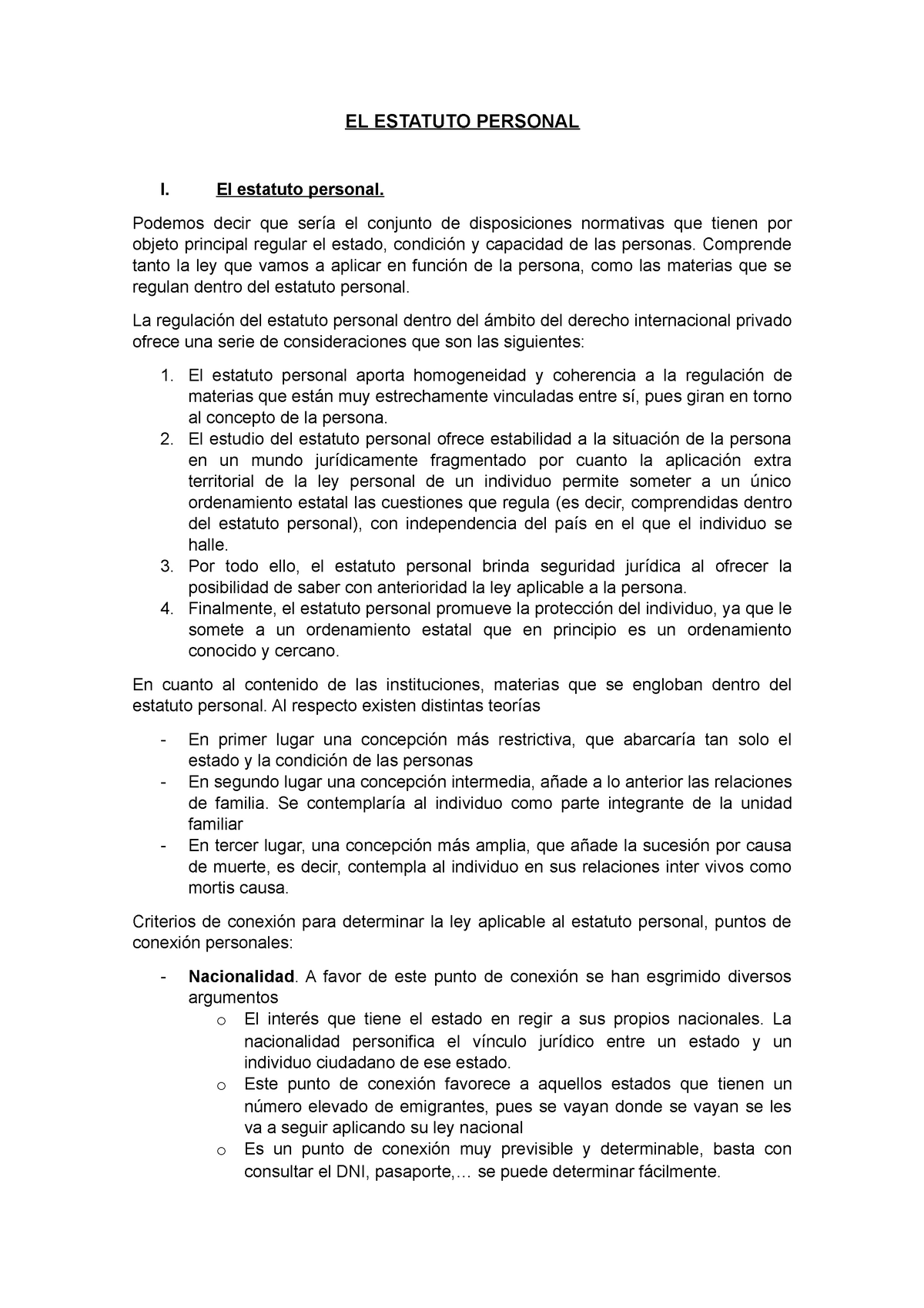 El Estatuto Personal Apuntes El Estatuto Personal I El Estatuto Personal Podemos Decir Que 