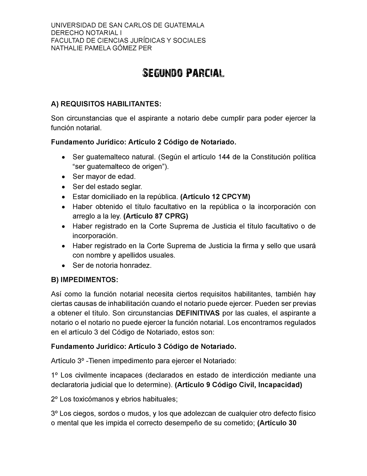 Segundo Parcial Derecho Notarial I Derecho Notarial I Facultad De Ciencias JurÍdicas Y 5924