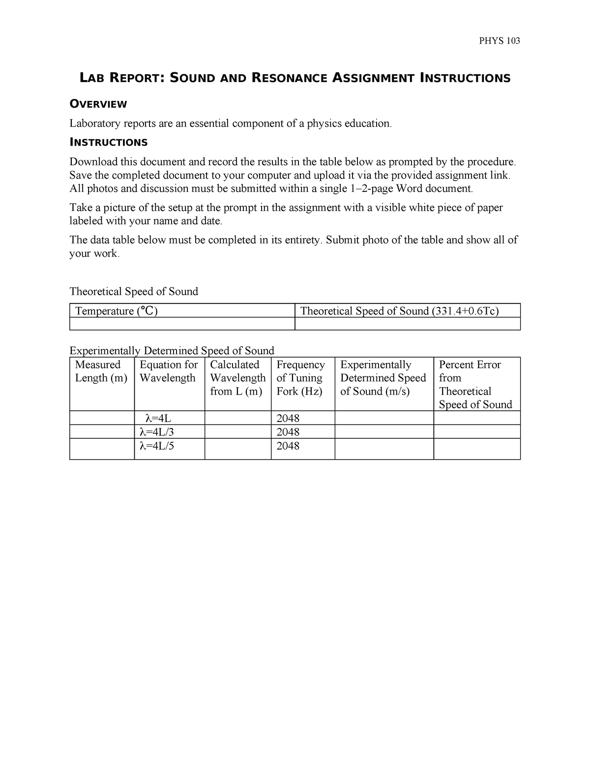 lab report sound and resonance assignment