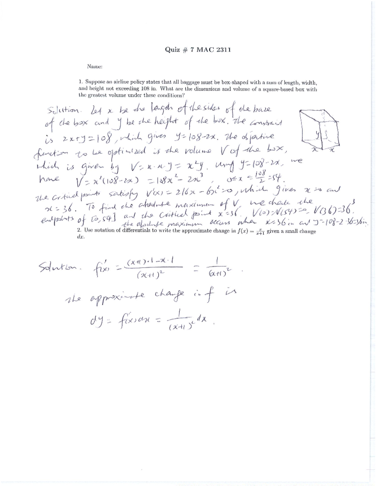 Solution Quiz 7 - MAC 2311 - Studocu