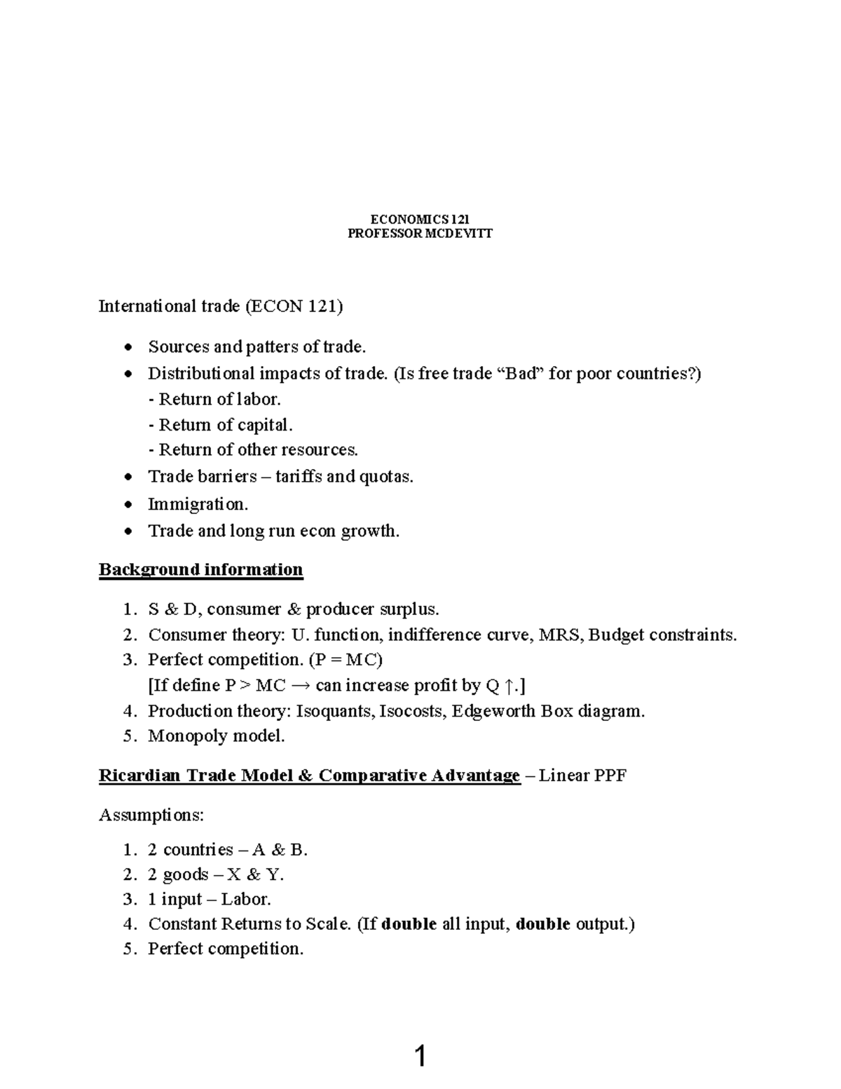 all lecture notes for economics 121 winter - ECONOMICS 121 PROFESSOR ...
