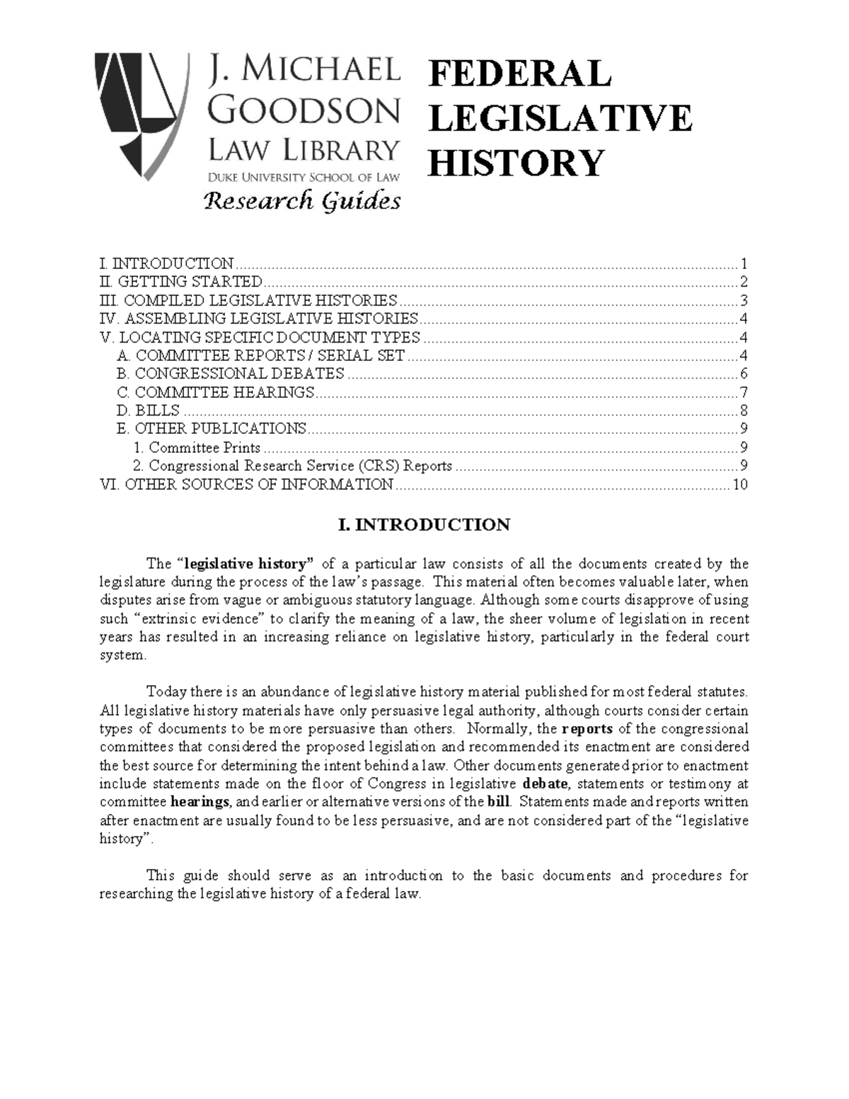 Federal Legislative History Invoke - FEDERAL LEGISLATIVE HISTORY I ...