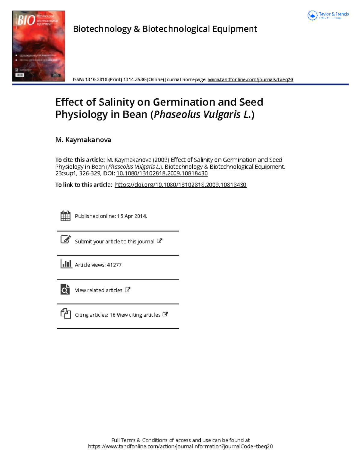 Effect of Salinity on Germination and Seed Physiology in Bean Phaseolus ...