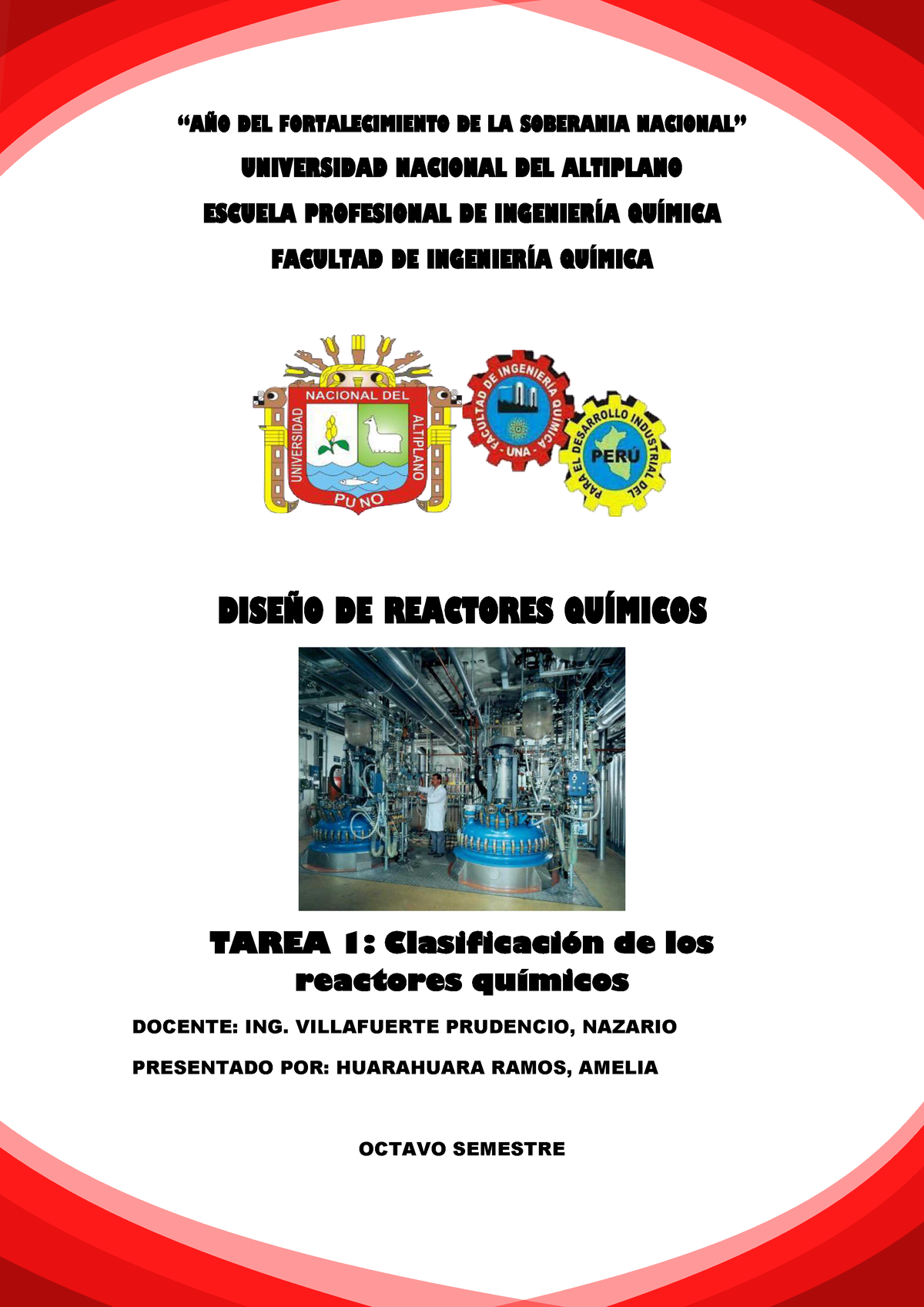 Tarea 1. Clasificacion De Los Reactores Quimicos - “AÑO DEL ...