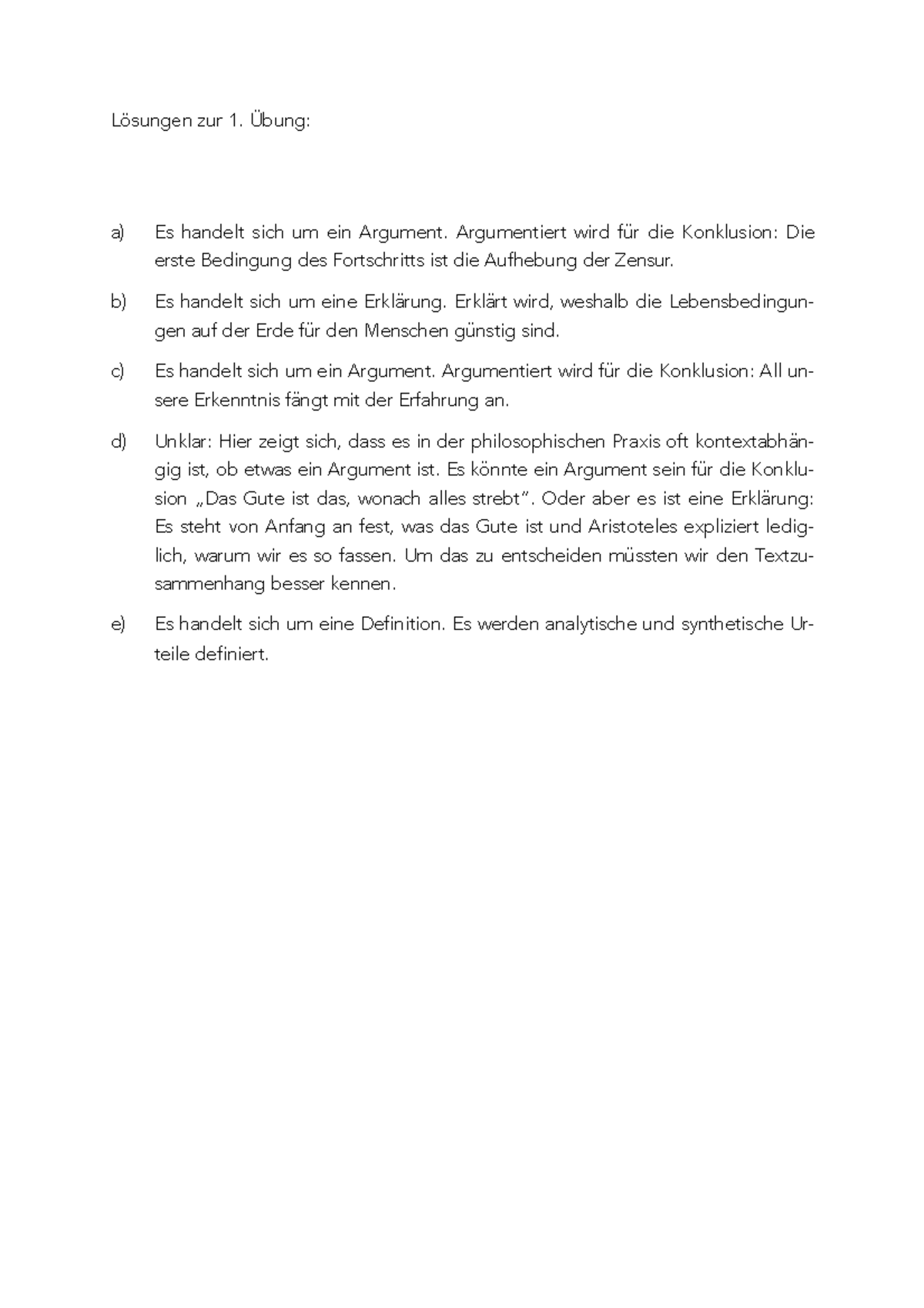 1. Übung Lösung - Lösungen zur 1. Übung: a) Es handelt sich um ein