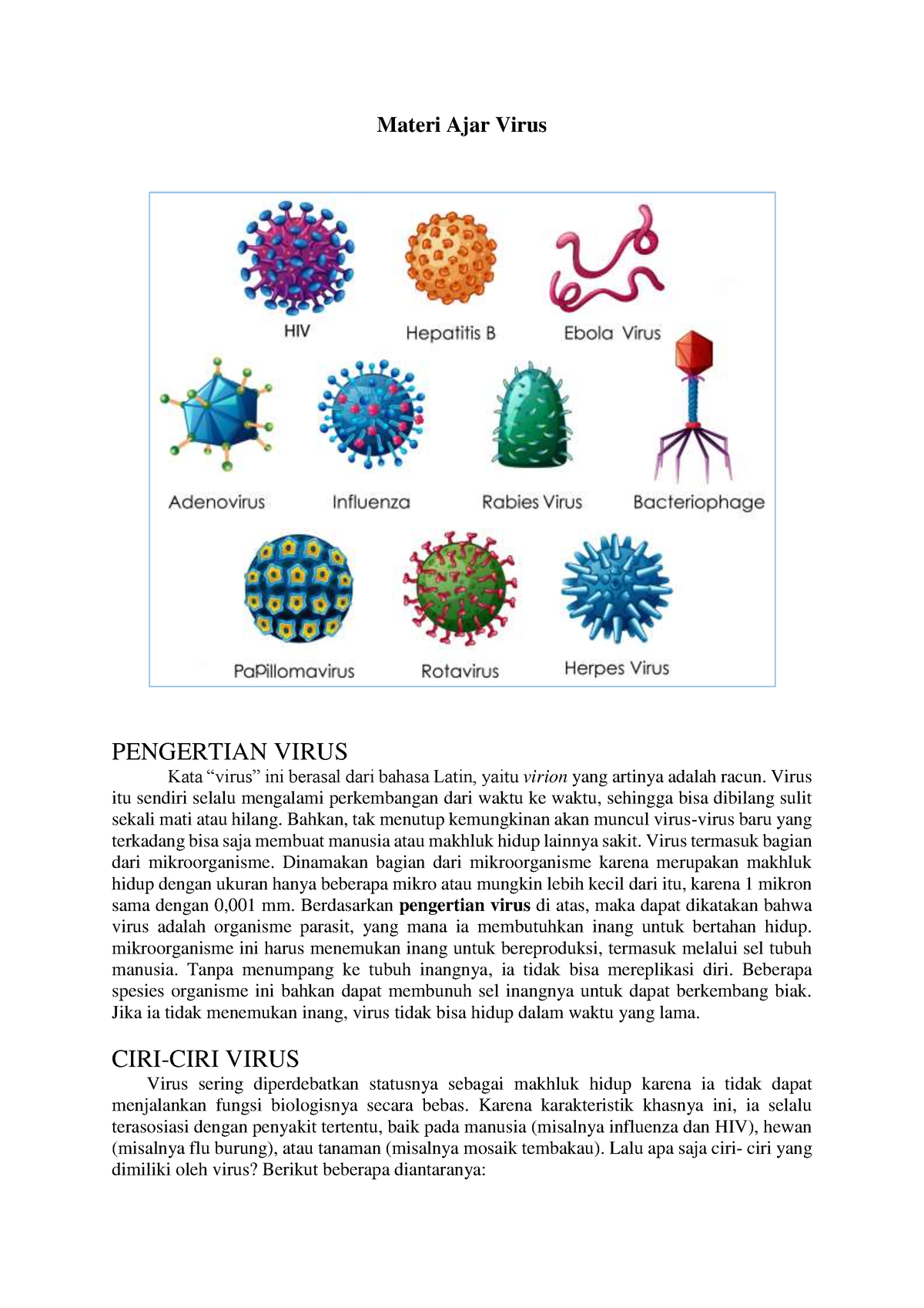 Materi Ajar Virus - Materi Ajar Virus PENGERTIAN VIRUS Kata “virus” Ini ...