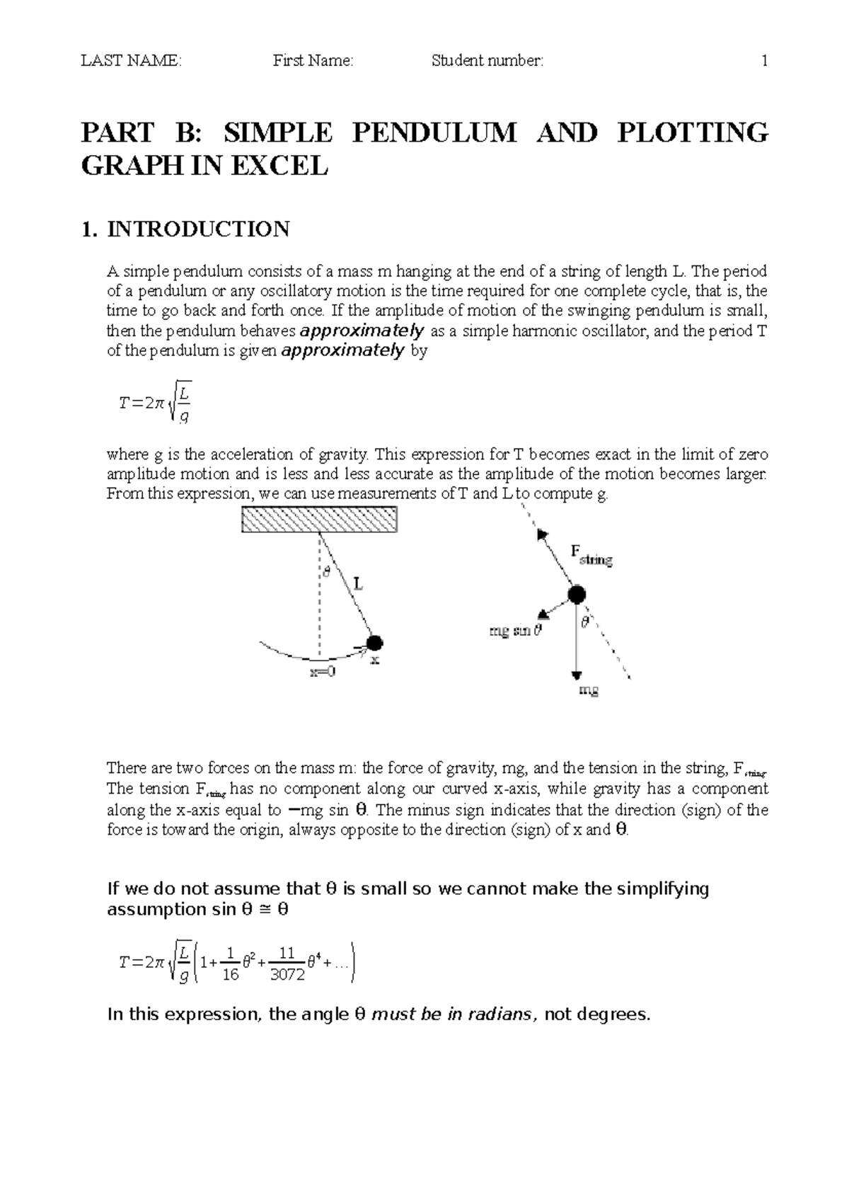 Lab Experiment 5 Reports and Answers PART B SIMPLE PENDULUM AND