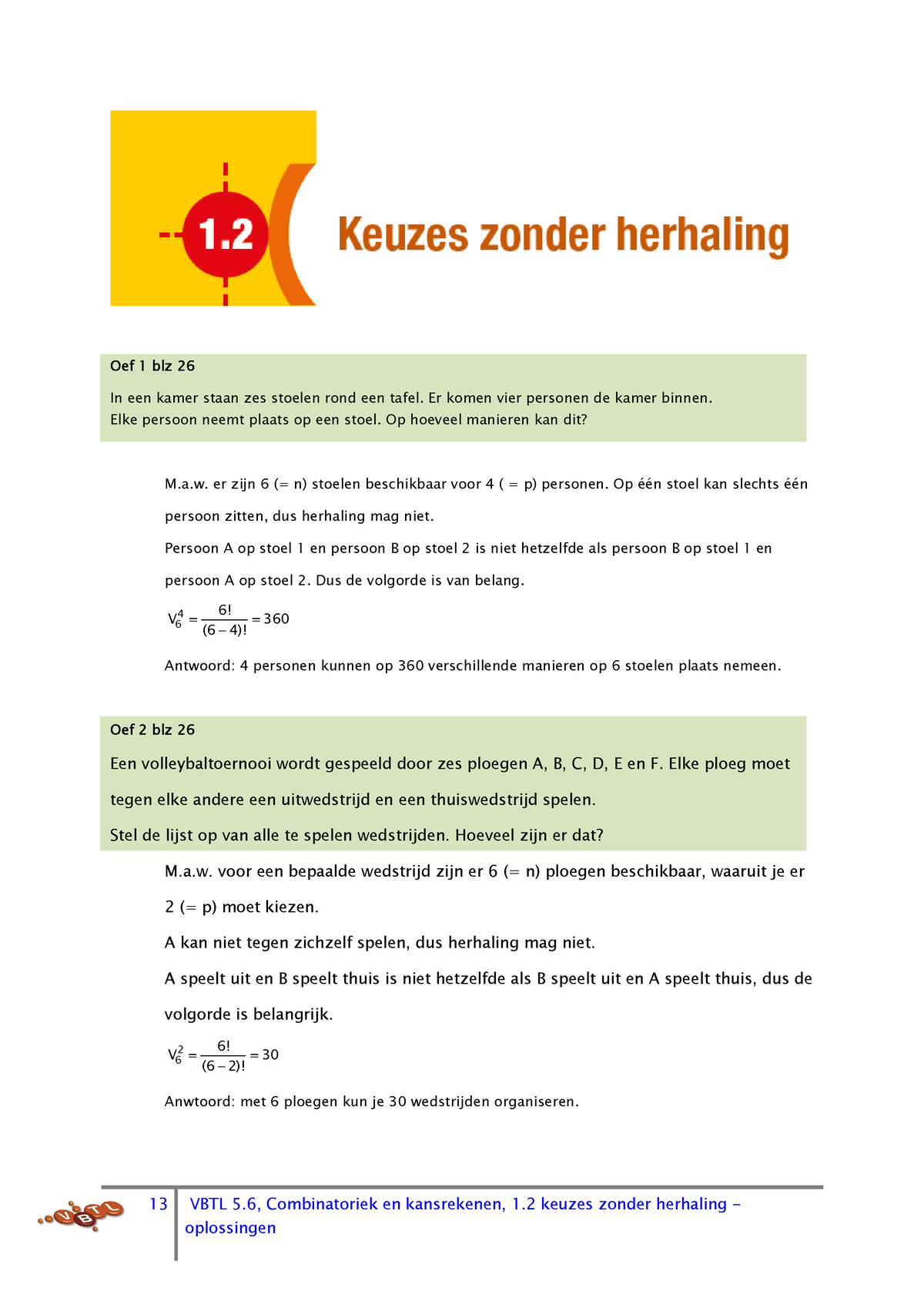 12Keuzeszonderherhaling - 13 VBTL 5, Combinatoriek En Kansrekenen, 1 ...