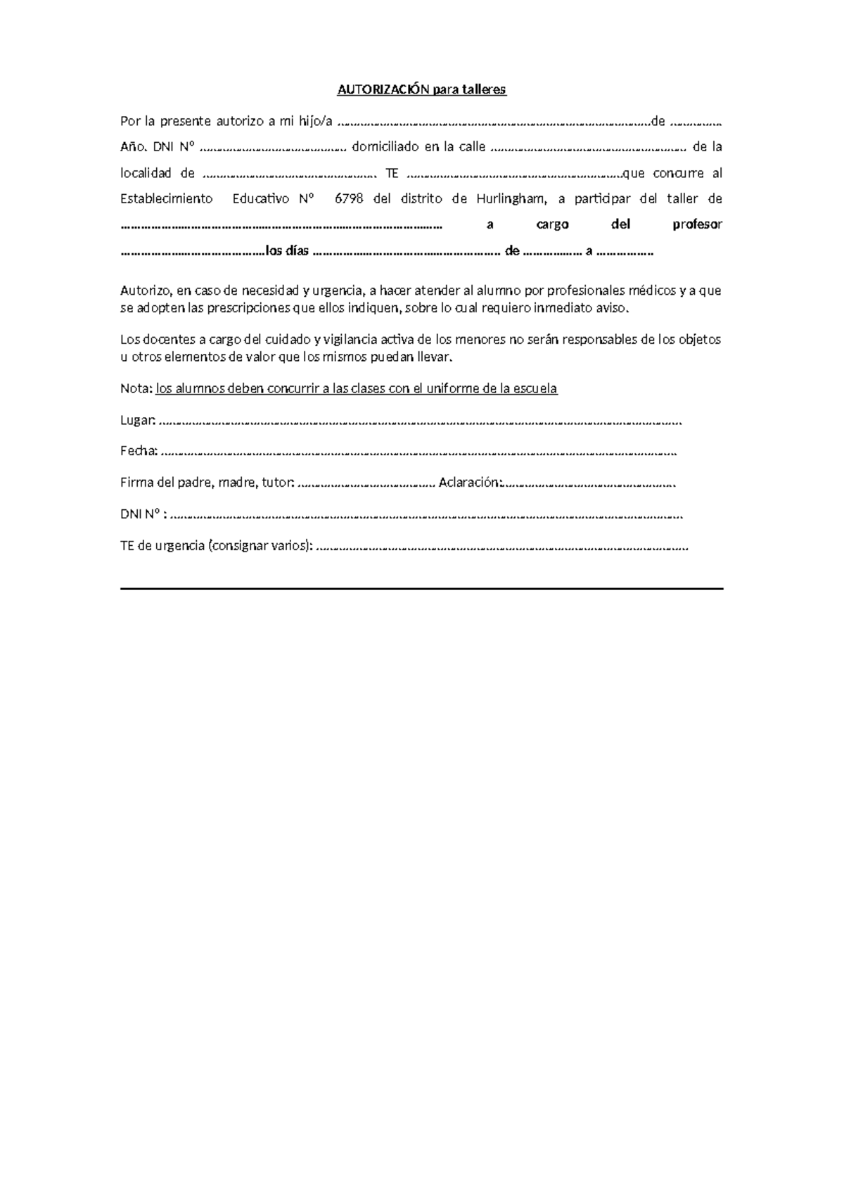 Autorización Talleres - AUTORIZACIÓN para talleres Por la presente ...