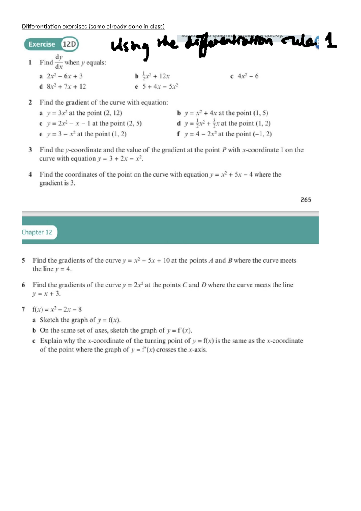 Differentiation exercises y12 - MATH054 - Differentiation exercises ...