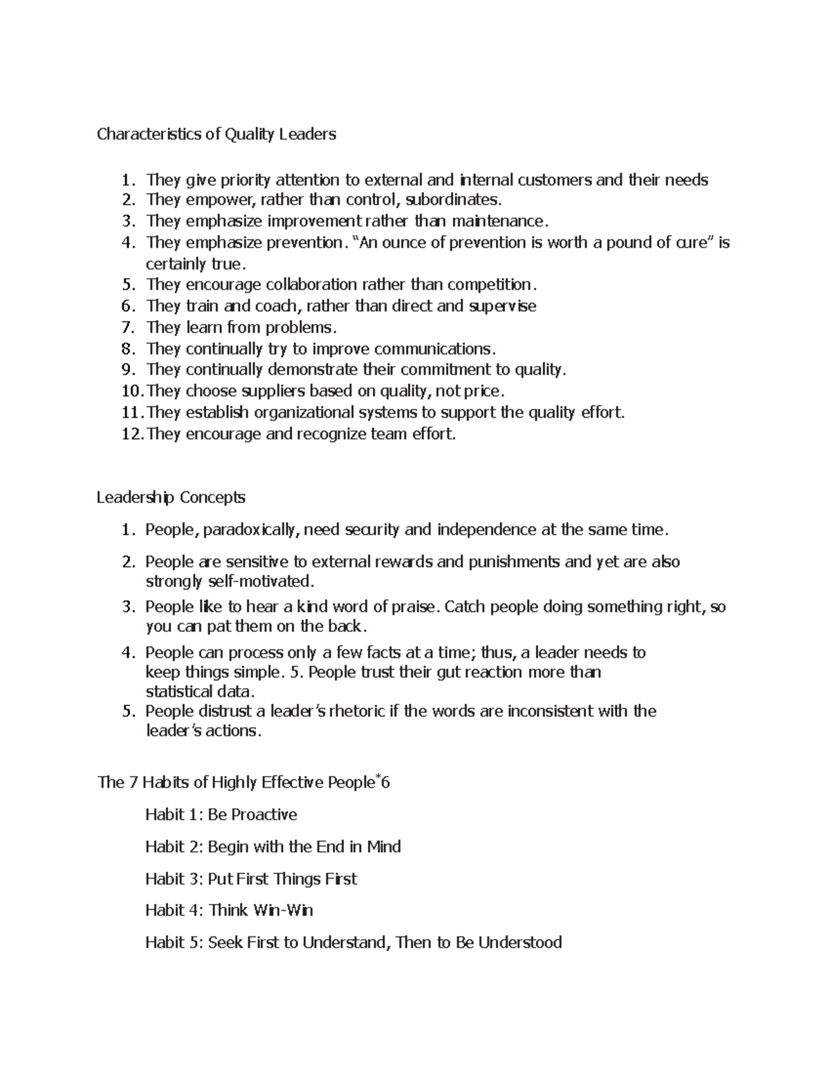 Characteristics of Quality Leaders - They emphasize improvement rather ...