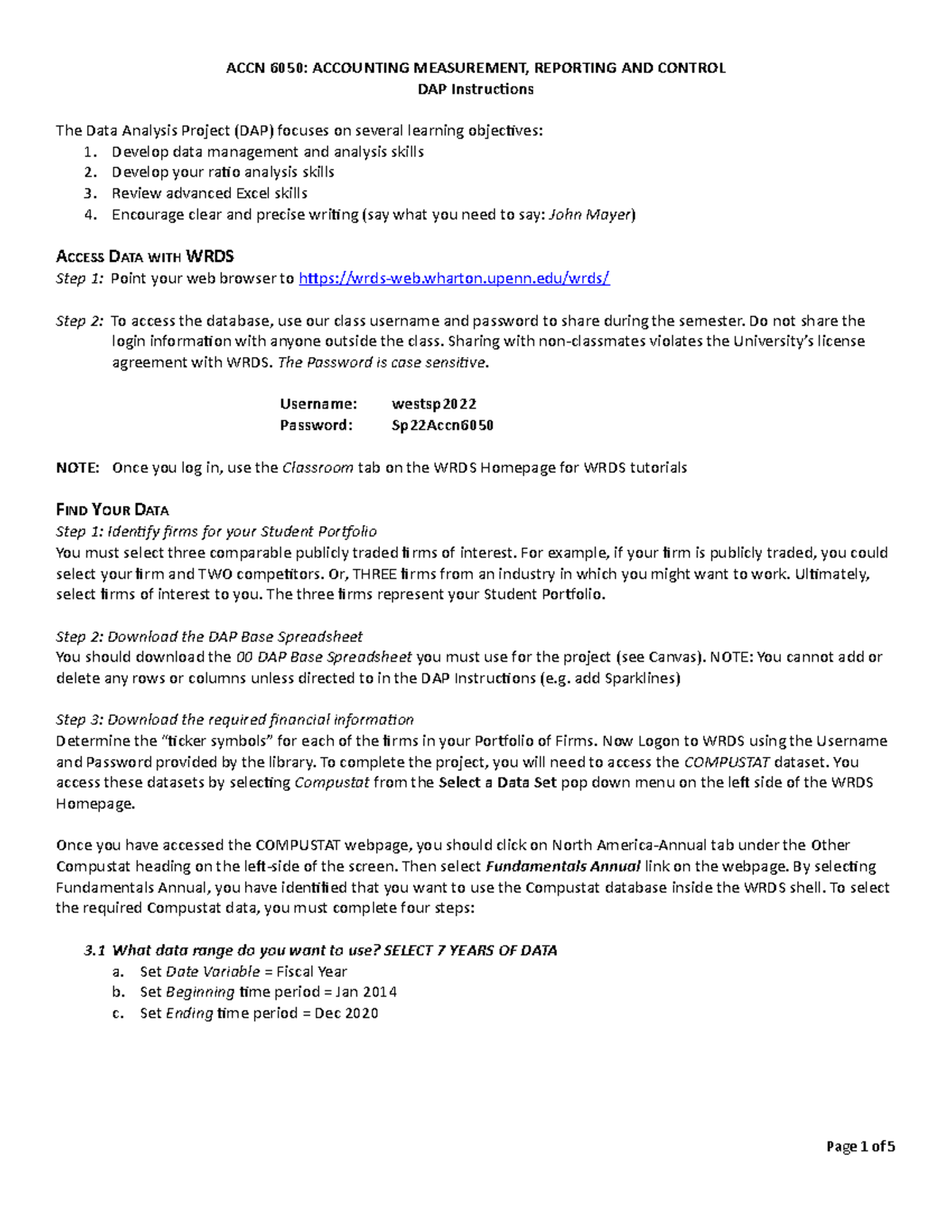 01 Data Analysis Project (DAP) Instructions 2 - ACCN 6050: ACCOUNTING ...