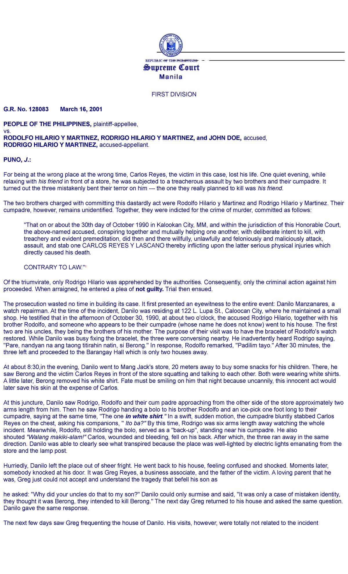 Case 1 - Case study - FIRST DIVISION G. No. 128083 March 16, 2001 ...