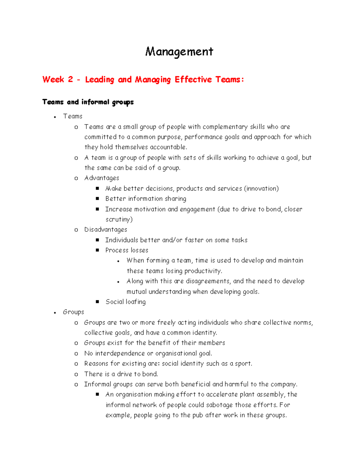 Management - Notes Week 2 - Management Week 2 - Leading and Managing ...