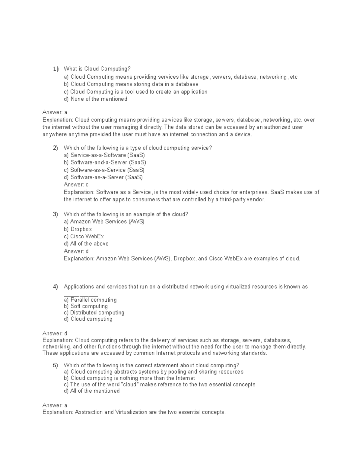 Unit1 MCQ CC - TE Computer CC Unit 1 MCQs - 1) What is Cloud Computing ...