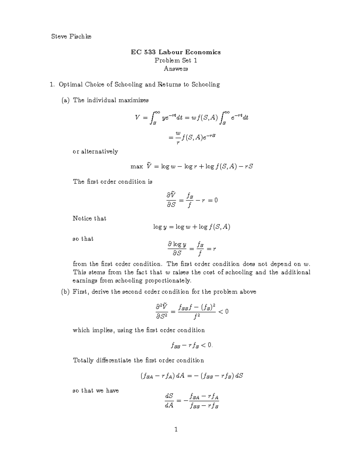 EC533 2016-2017 Assignment 1 - Solutions - Steve Pischke EC 533 Labour ...