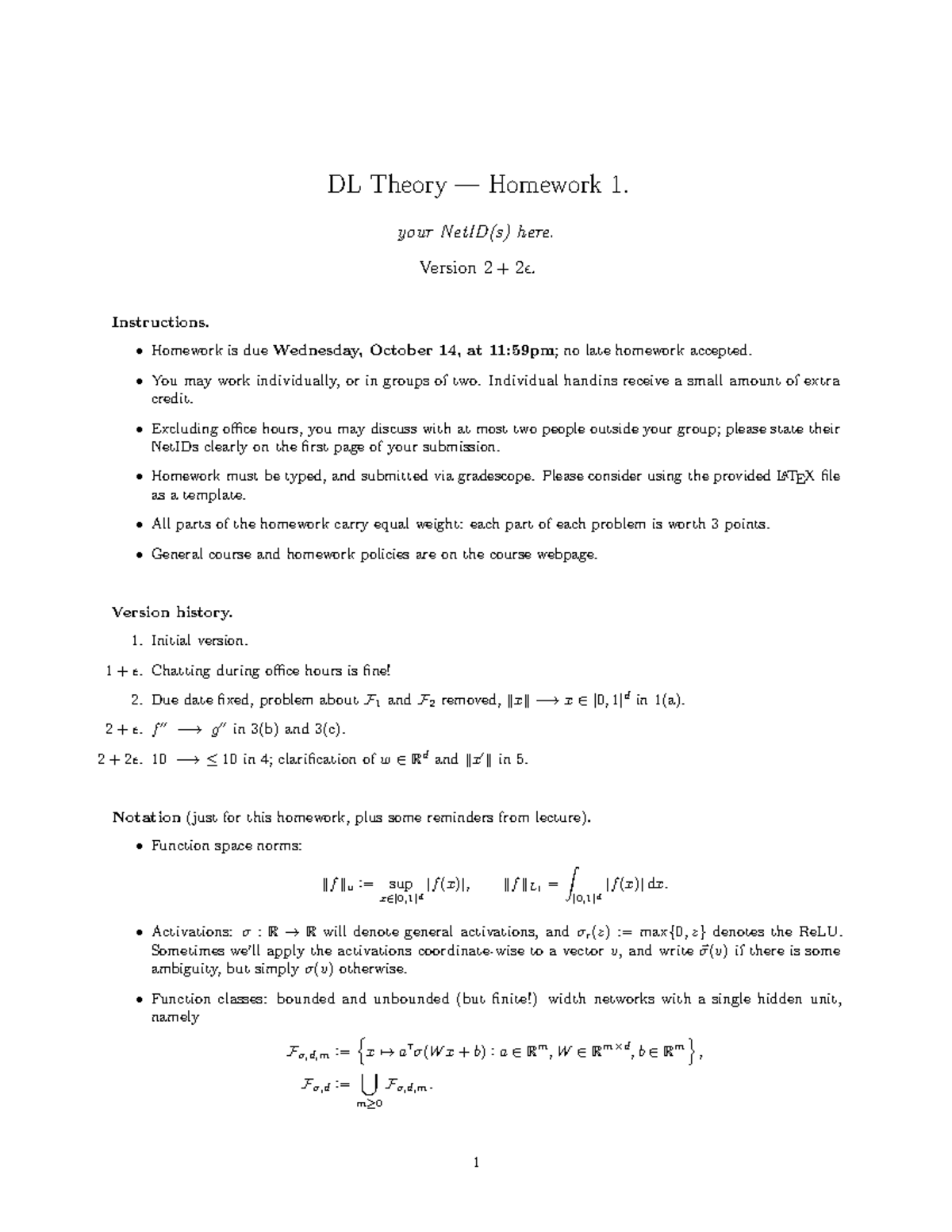 Homework 1 Deep learning theory - DL Theory — Homework 1. your NetID(s ...