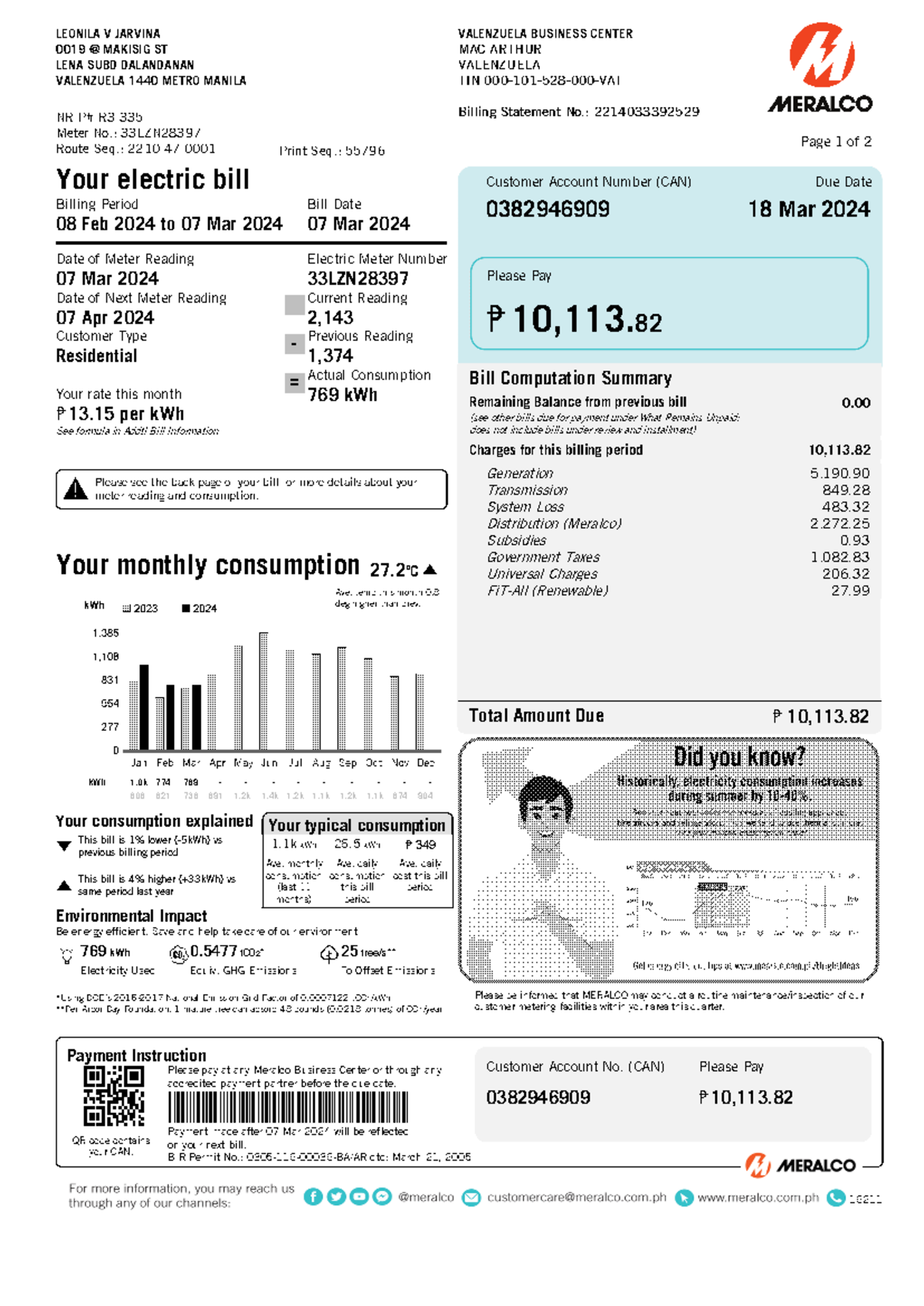 Meralco Receipt 359182810101 03072024 - Customer Account Number (CAN ...