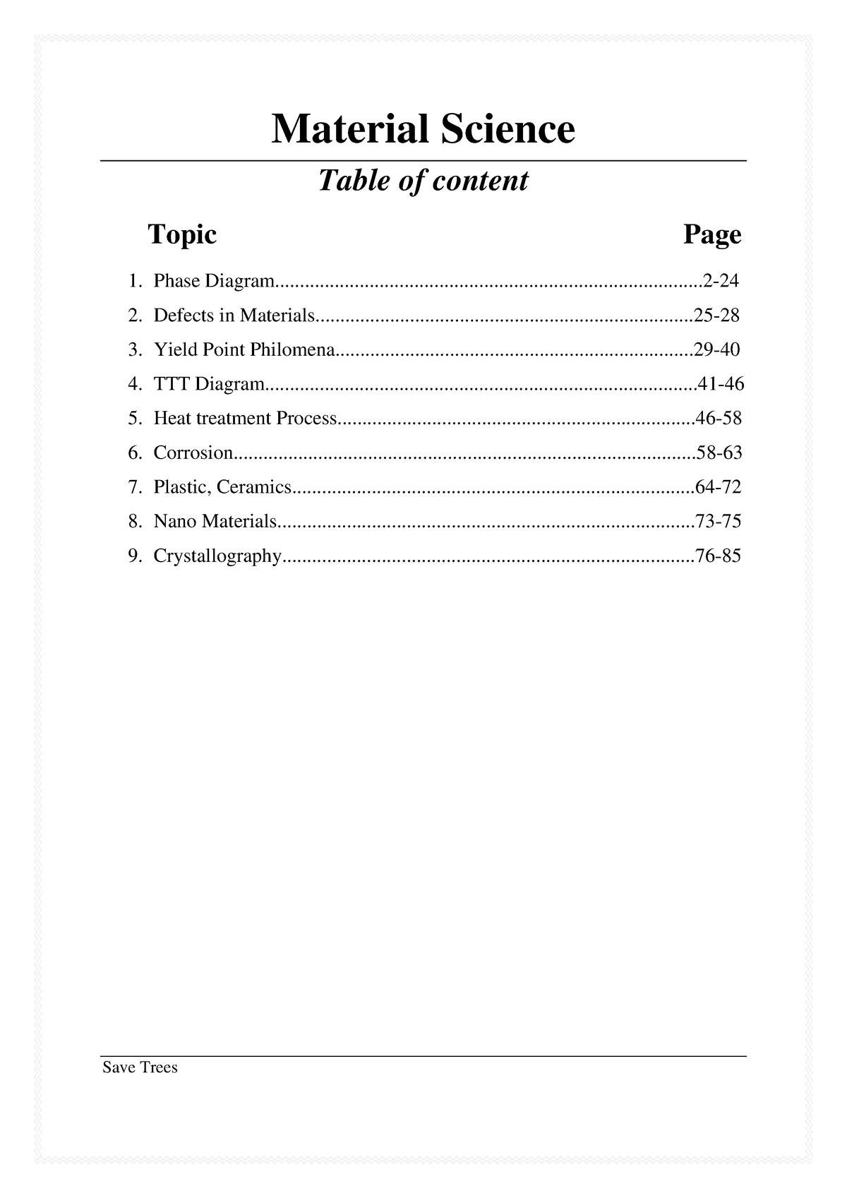 MD notes - Material Science Table of content Topic Page Phase - Studocu